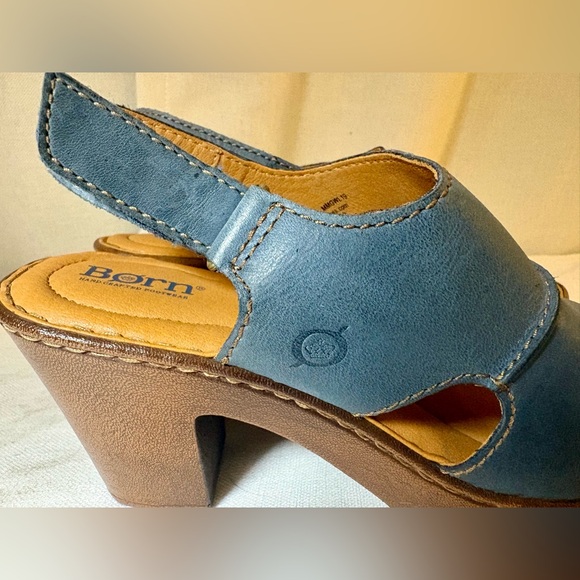Born Blue Genuine Leather Slingback Peep Toe Heels Clogs Cushioned Size 10 NWOT - Picture 3 of 14